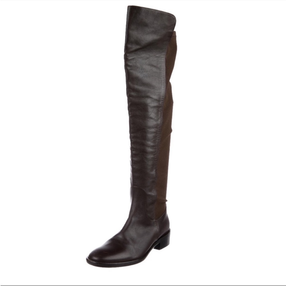 MaxMara Leather Over the Knee High Boots in Mocha